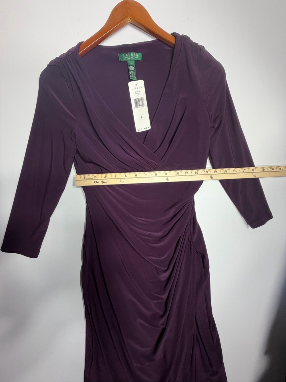 Lauren Ralph Lauren Deep Plum Draped Wrap-Style Jersey Dress size 2 new w tags - Picture 5 of 10
